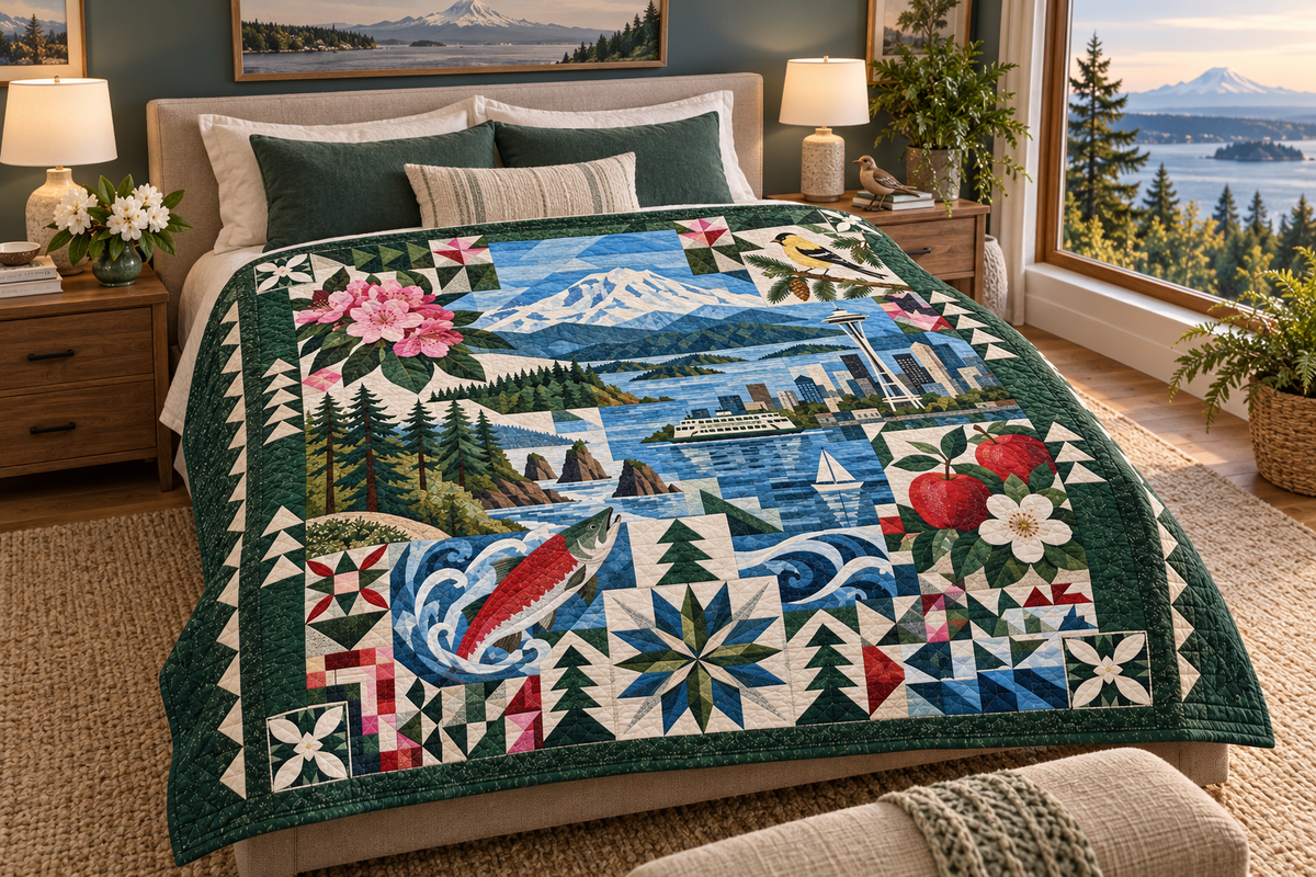 Washington Mosaic Horizons TD181026869 Quilt Blanket bed mockup in a design-matched room