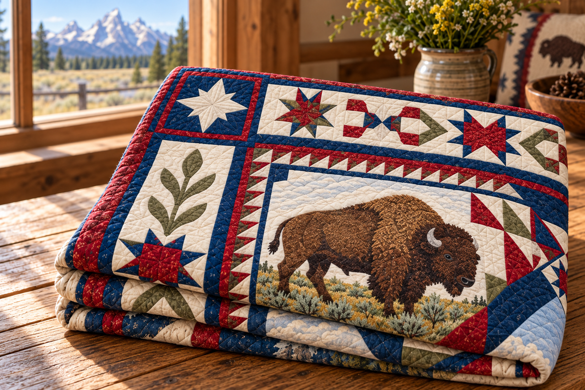 Wyoming Celebration In Cloth TD181026900 Quilt Blanket folded mockup