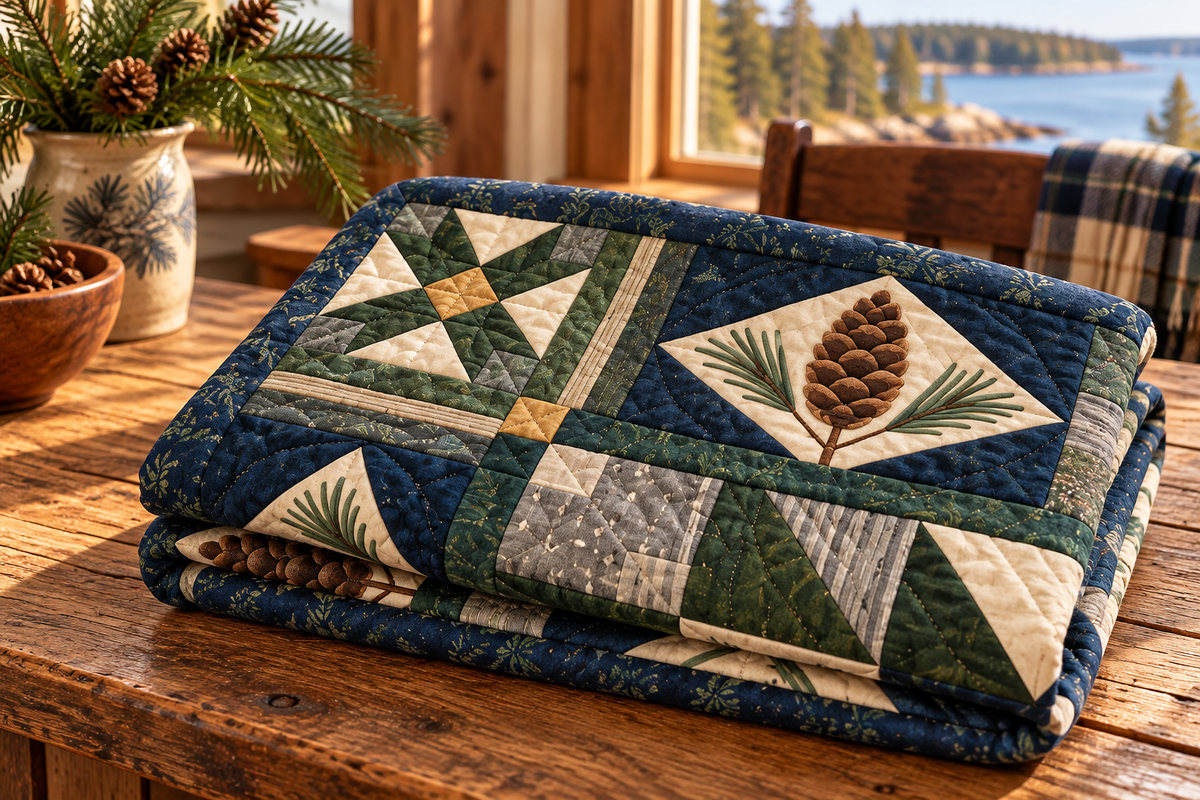 Maine Chickadee Pine Hearth TD191026093 Quilt Blanket folded mockup